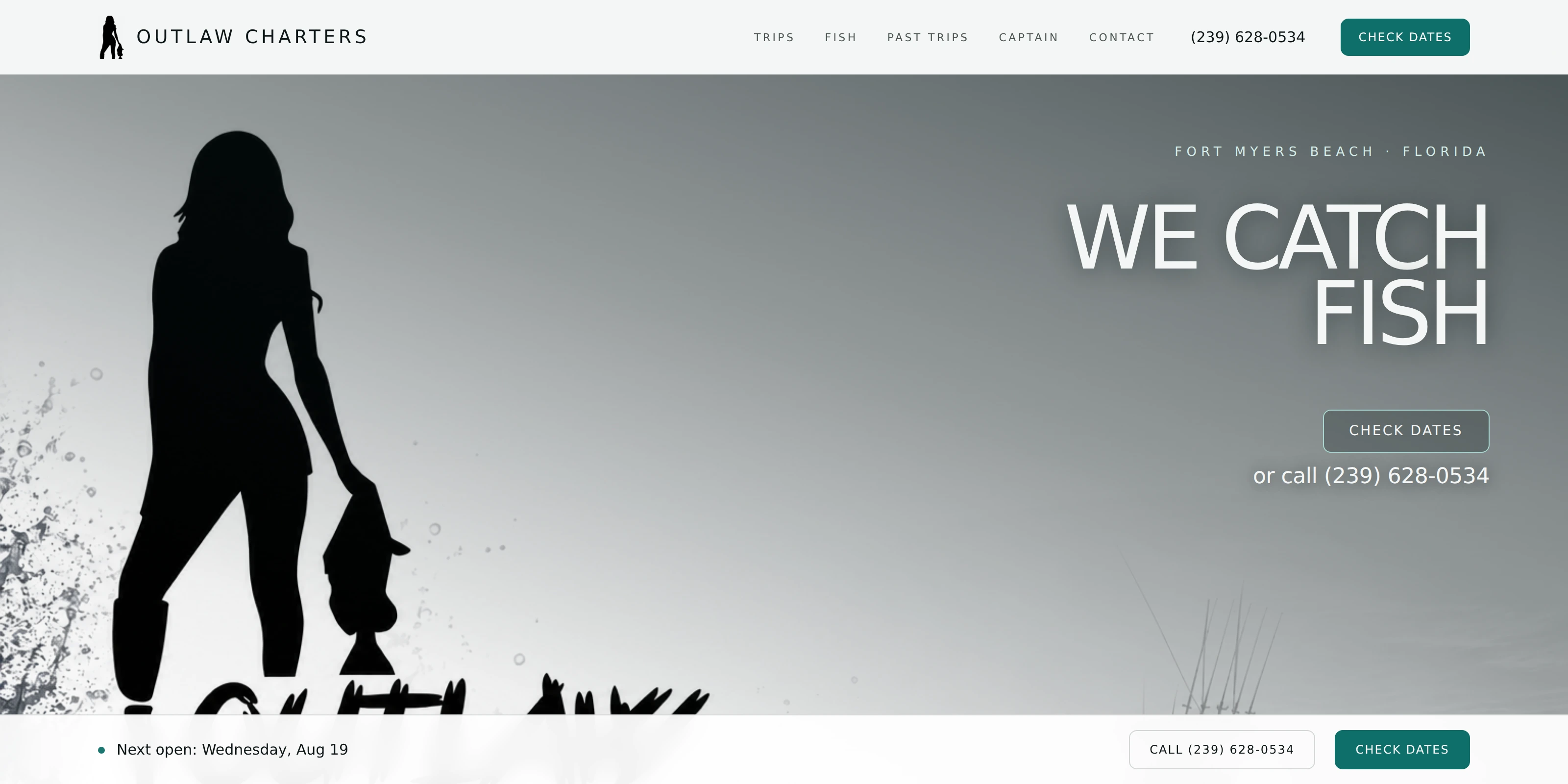 The Outlaw Fishing Charters website, built on CharterPilot